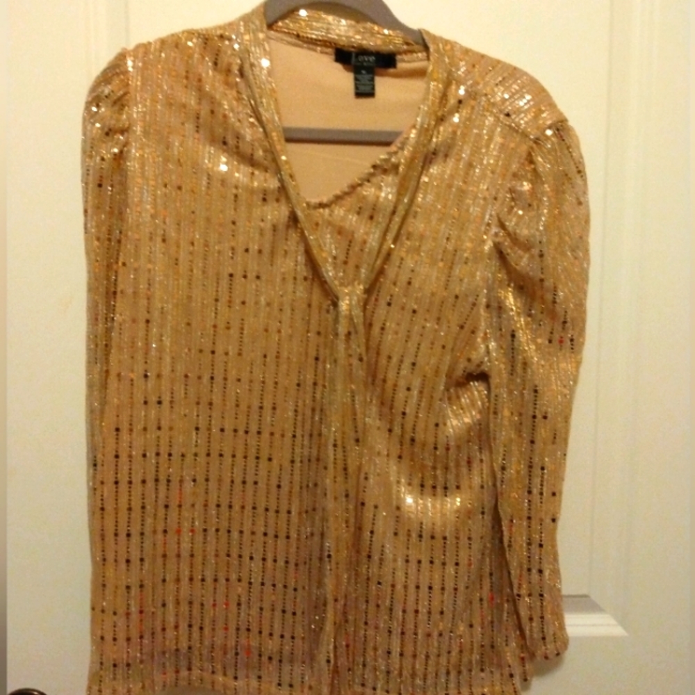 LOTUS BOSS SHINE- Women's XL Shimmer Blouse with mini scarf neckline
